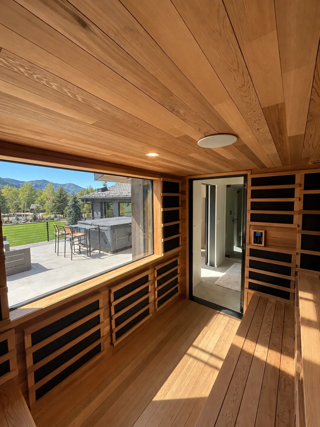 Private cedar sauna overlooking the mountains