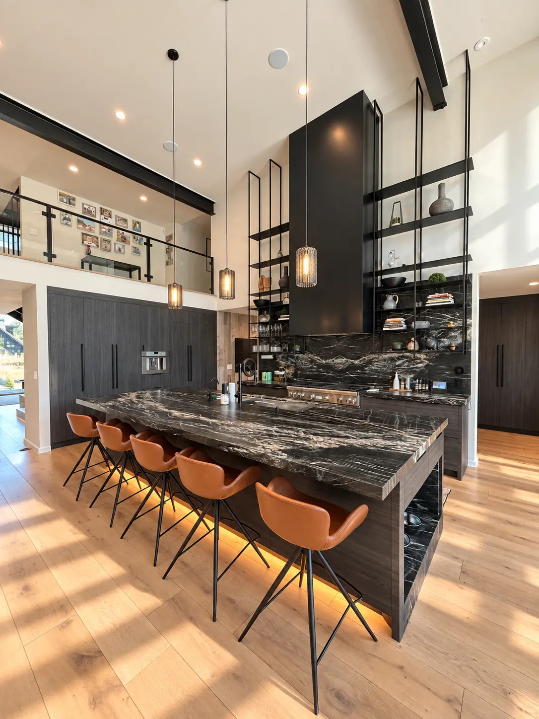 Luxury kitchen with oversized stone island and custom cabinetry